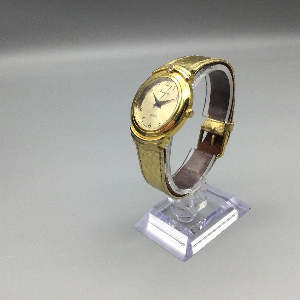 Vintage Ronica Womens Watch 31mm Gold Tone Gem Leather New Battery